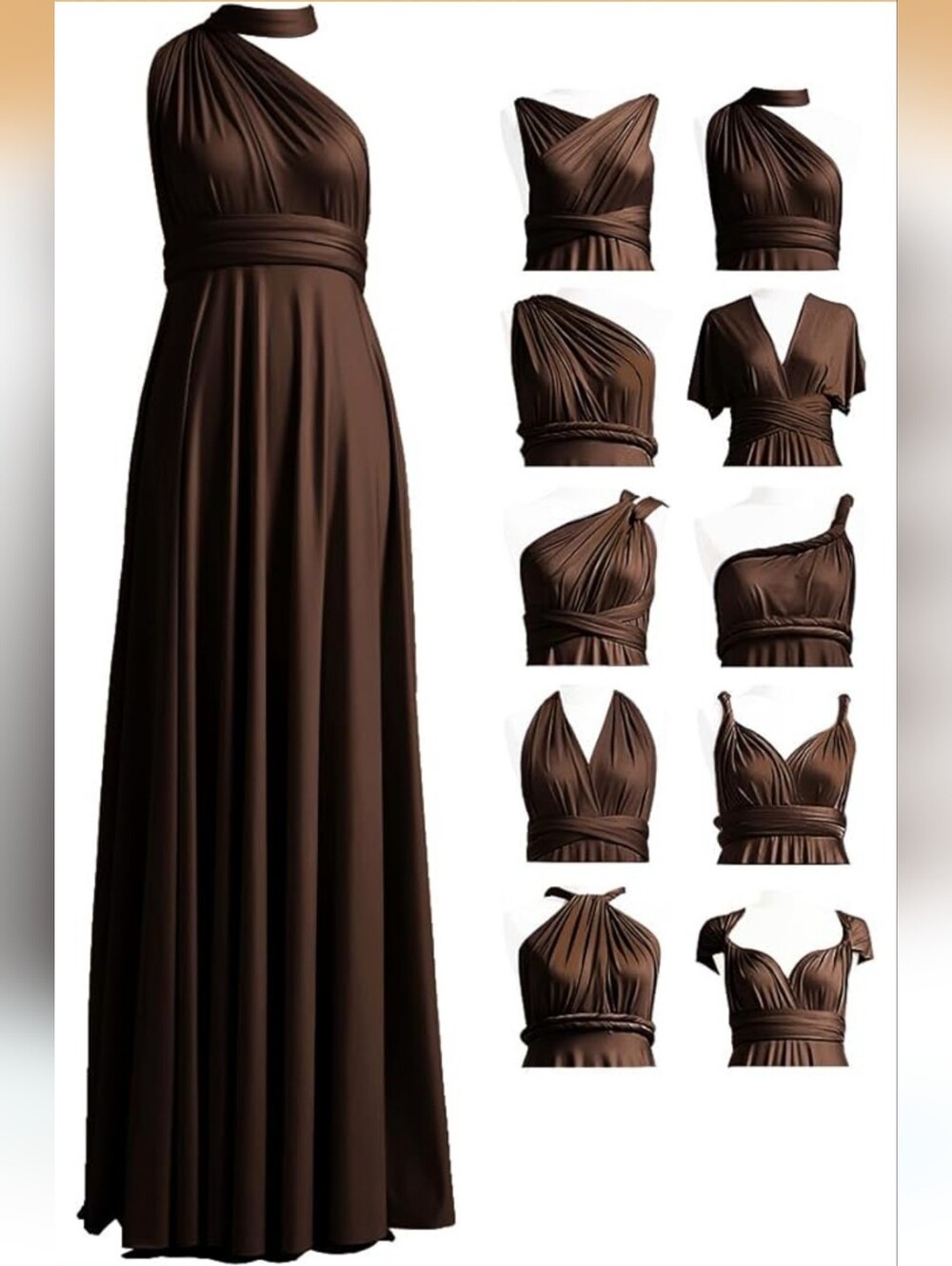 Dark Brown Women's One Size Infinity Convertible Multiway Maxi Dress - Wore Once